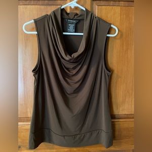 Brown Cowl-neck Sleeveless Top